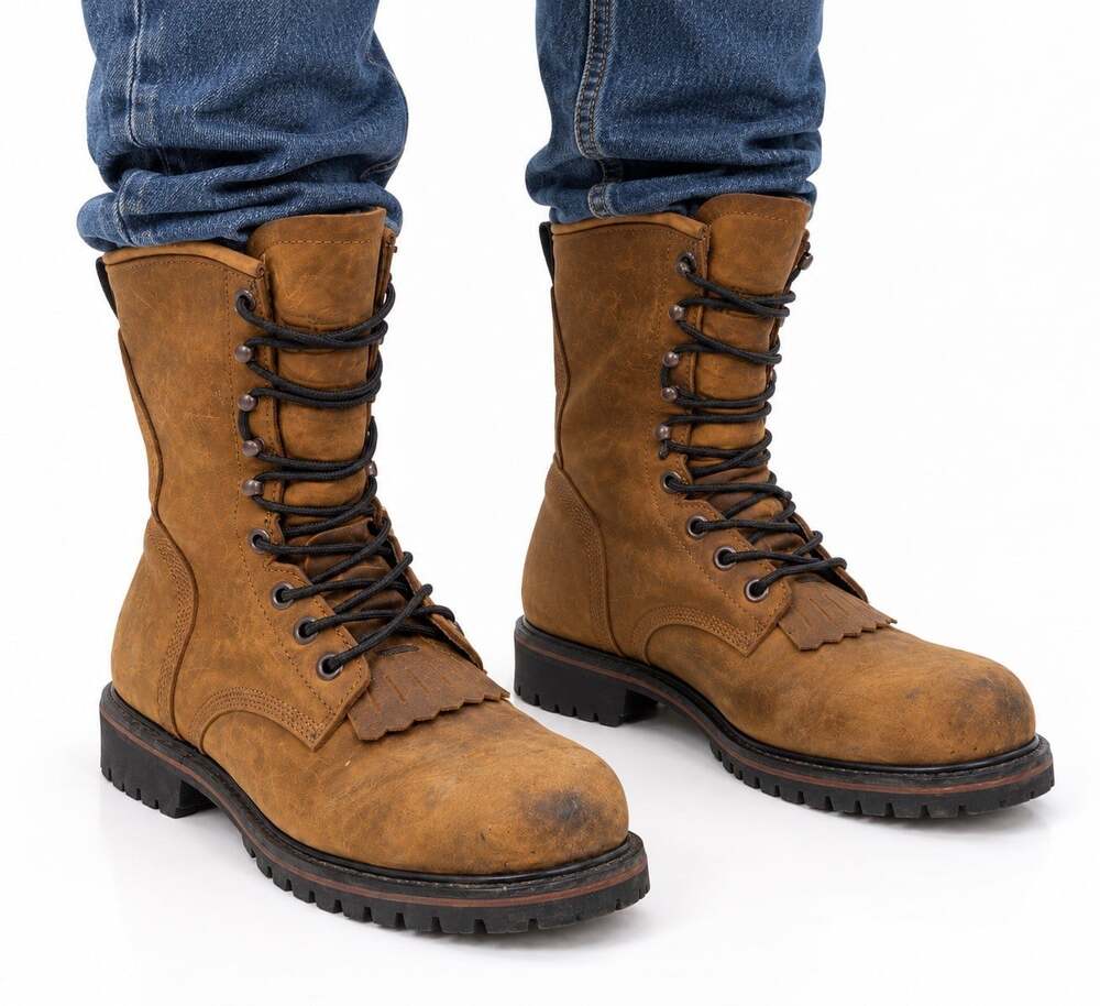 C.E. SCHMIDT Men's Logger Work Boots Brown Water Proof 400g Steel Toe Size 9.5